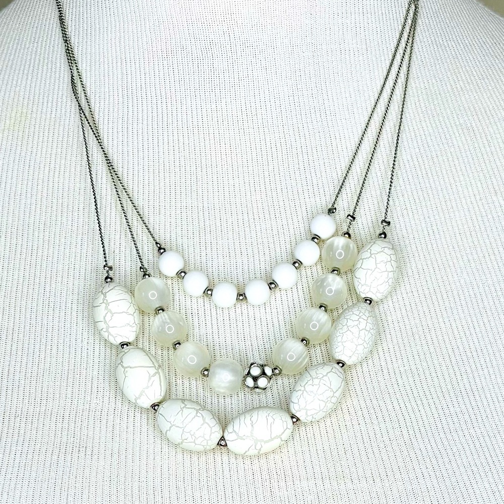 NY Collection White Beaded Triple Strand Necklace